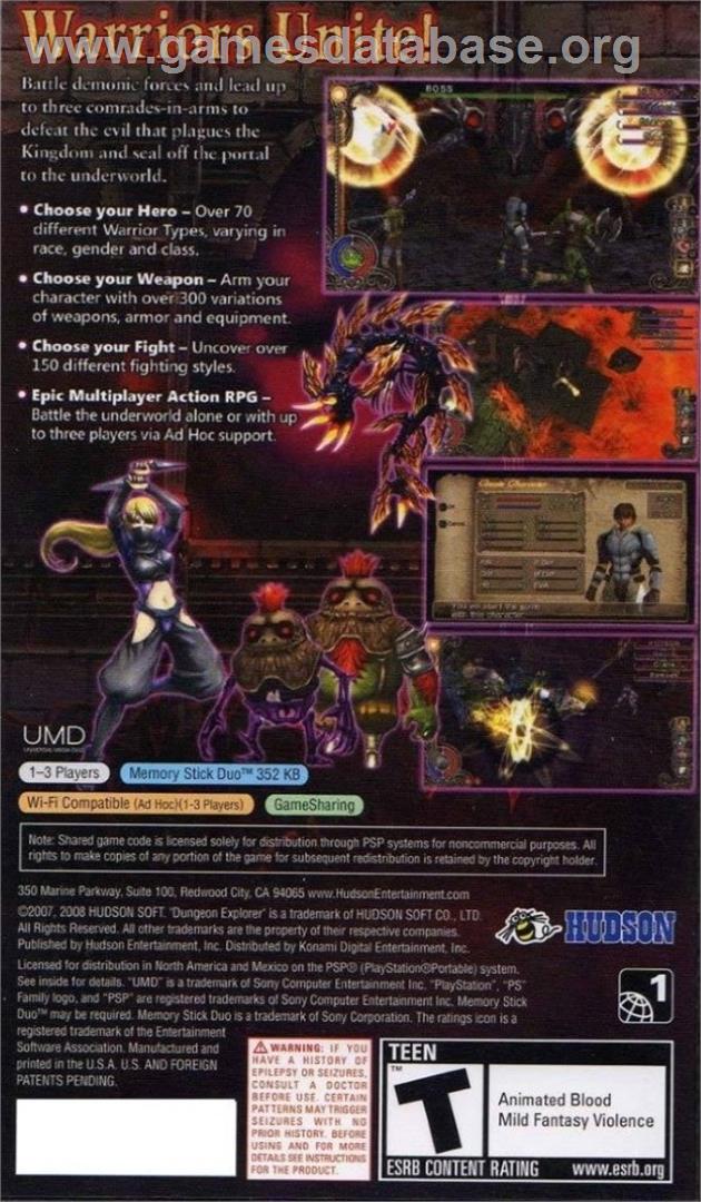 Dungeon Explorer - Sony PSP - Artwork - Box Back