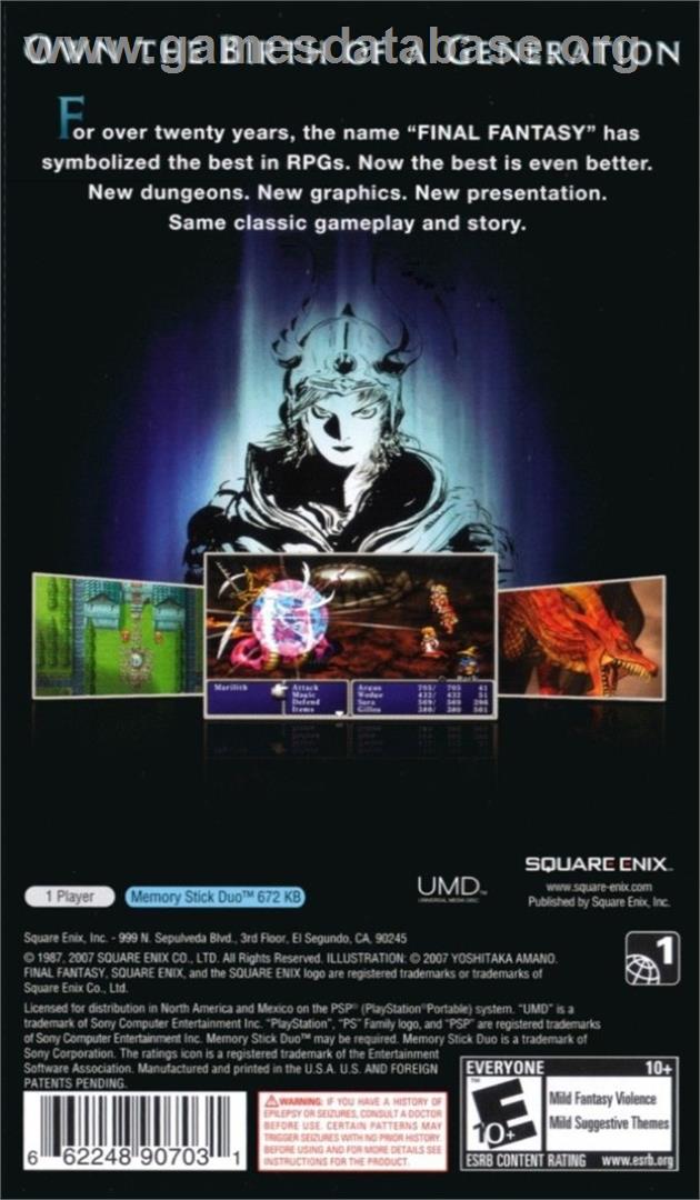 Final Fantasy - Sony PSP - Artwork - Box Back