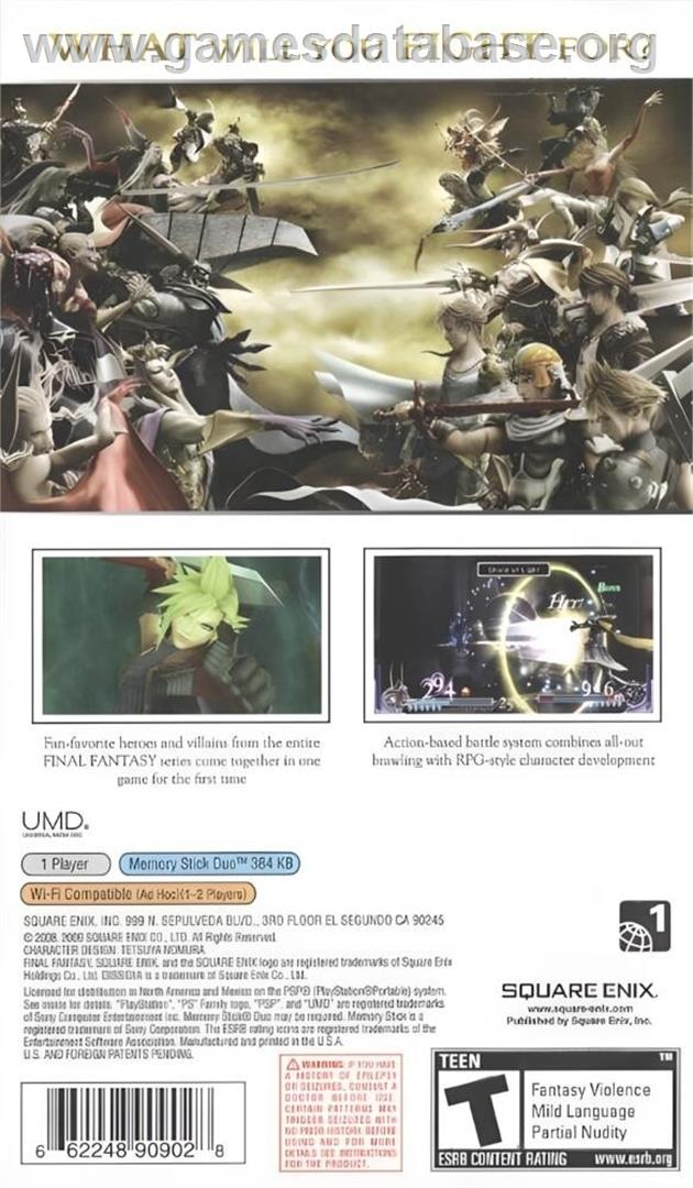 Final Fantasy - Dissidia - Sony PSP - Artwork - Box Back
