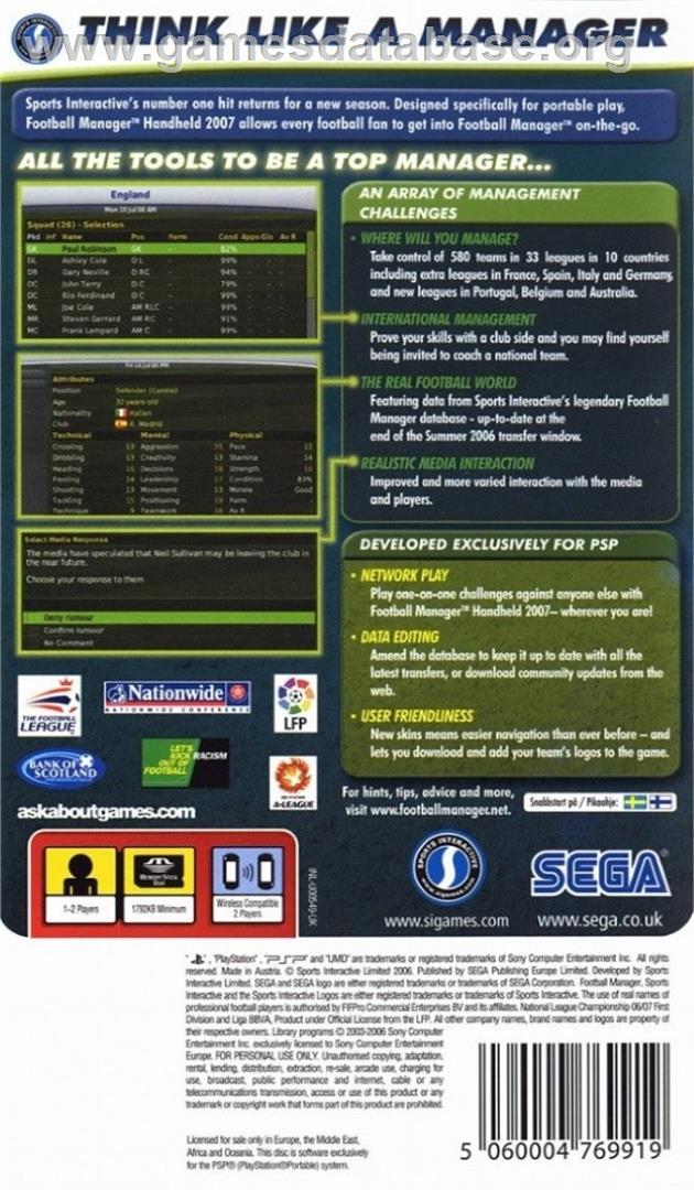 Football Manager Handheld 2007 - Sony PSP - Artwork - Box Back