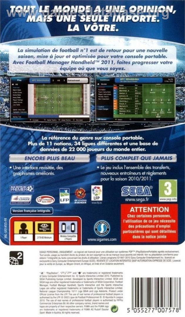 Football Manager Handheld 2011 - Sony PSP - Artwork - Box Back