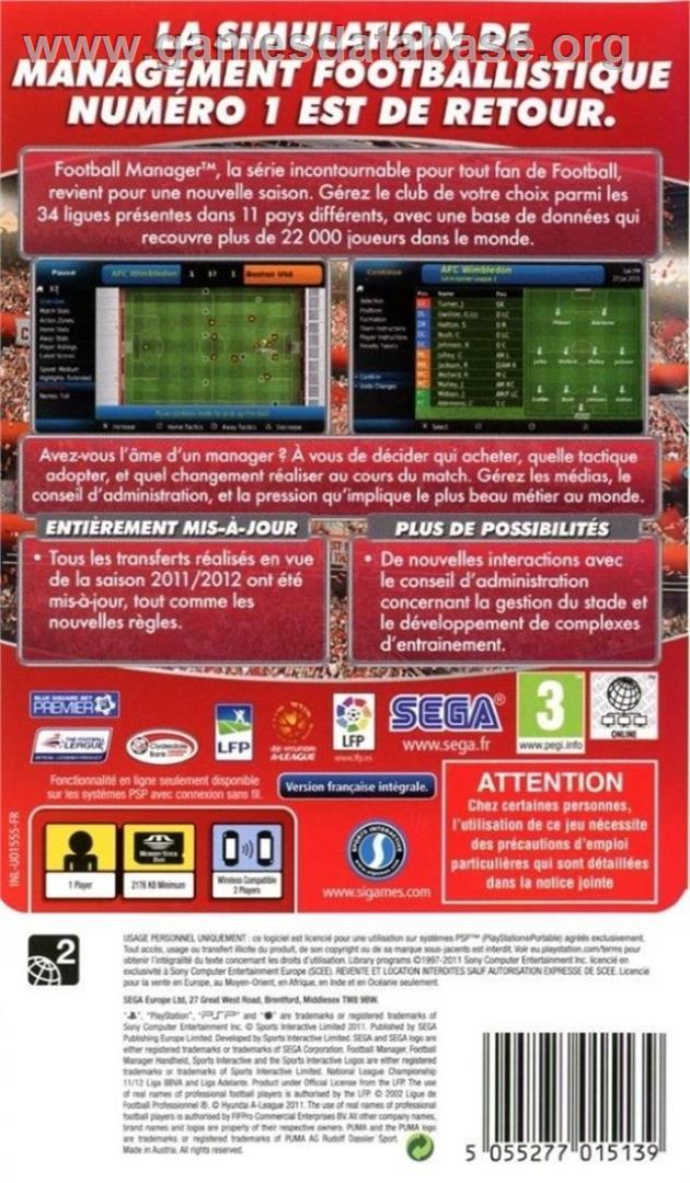 Football Manager Handheld 2012 - Sony PSP - Artwork - Box Back