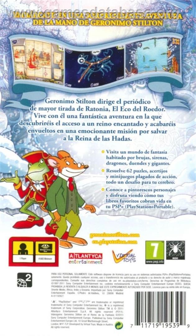 Geronimo Stilton In The Kingdom Of Fantasy - The Videogame - Sony PSP - Artwork - Box Back