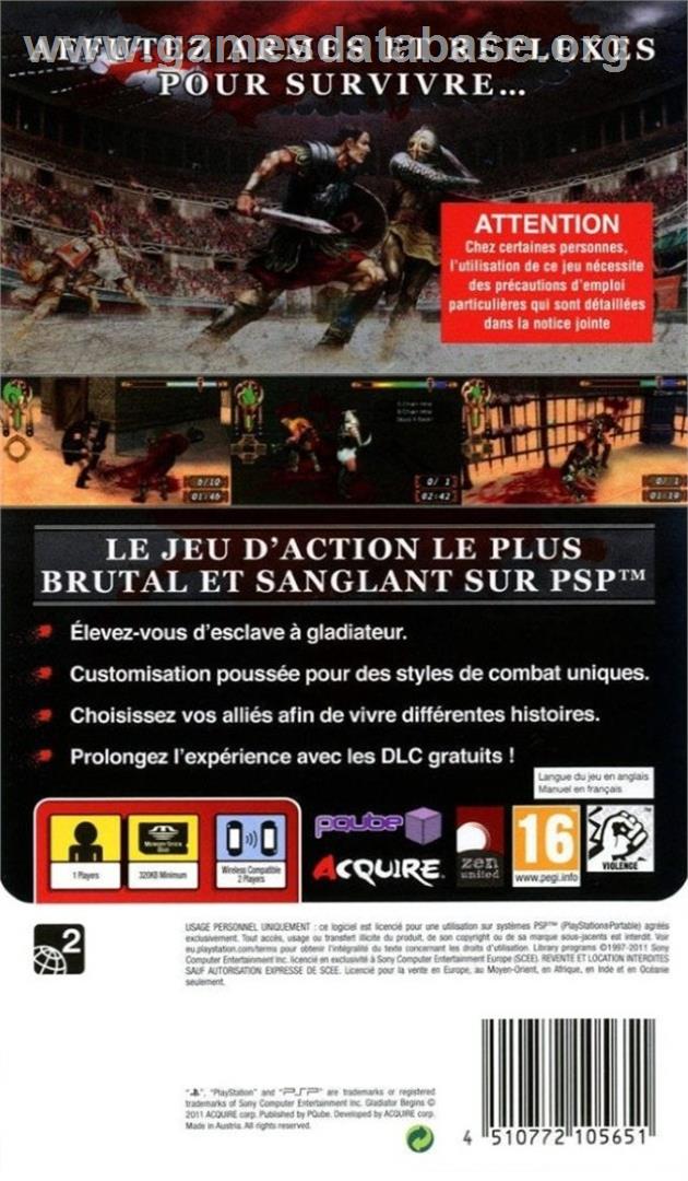 Gladiator Begins - Sony PSP - Artwork - Box Back