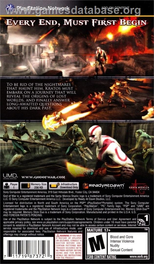 God Of War - Ghost Of Sparta - Sony PSP - Artwork - Box Back