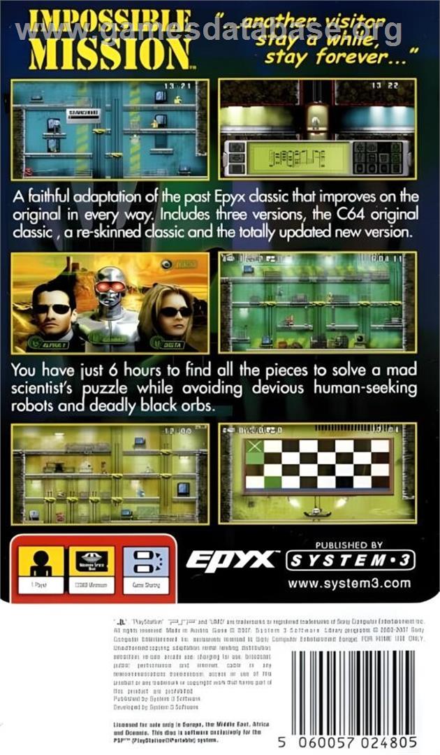 Impossible Mission - Sony PSP - Artwork - Box Back