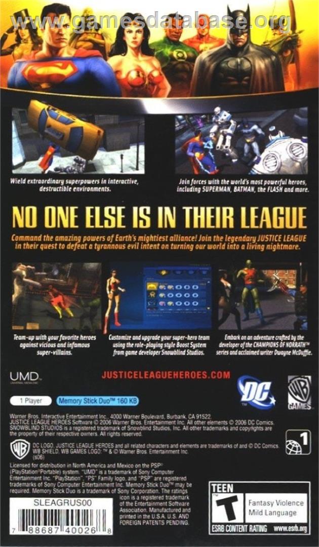 Justice League Heroes - Sony PSP - Artwork - Box Back
