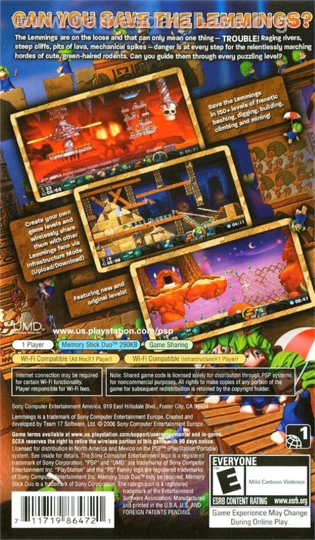 Lemmings - Sony PSP - Artwork - Box Back
