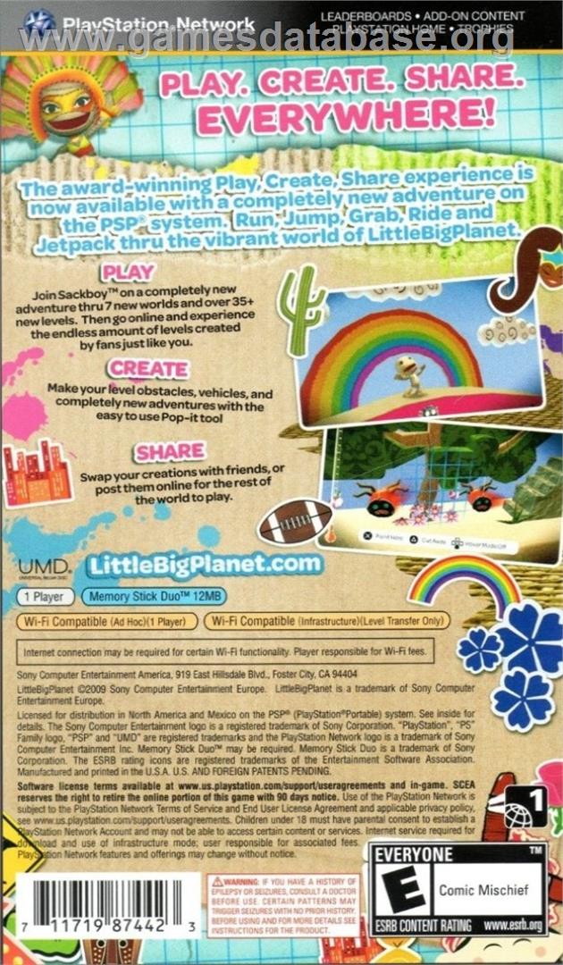 Littlebigplanet - Sony PSP - Artwork - Box Back