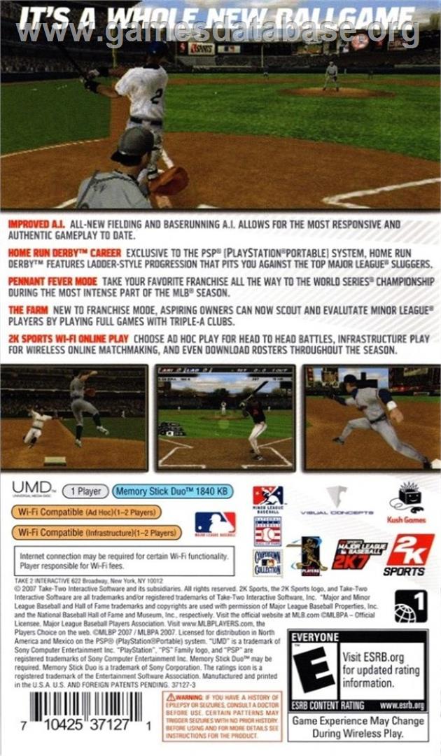 Major League Baseball 2k7 - Sony PSP - Artwork - Box Back