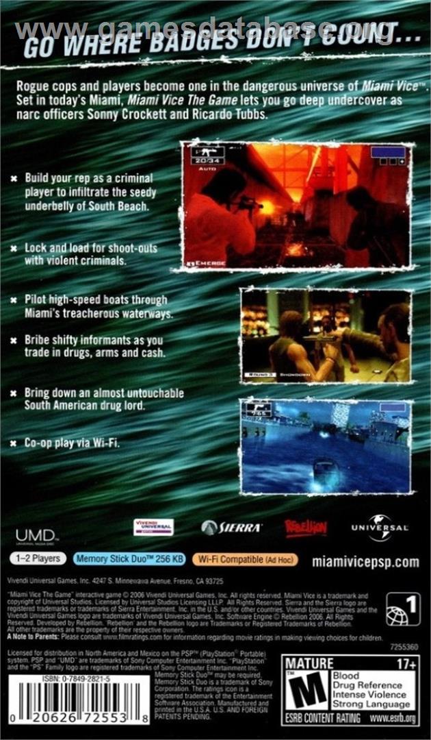 Miami Vice - The Game - Sony PSP - Artwork - Box Back
