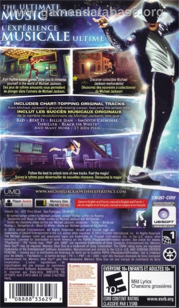 Michael Jackson - The Experience - Sony PSP - Artwork - Box Back