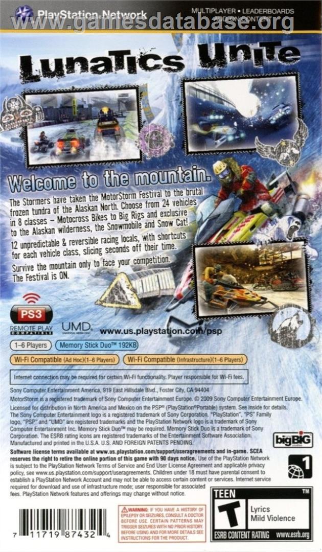 Motorstorm - Arctic Edge - Sony PSP - Artwork - Box Back