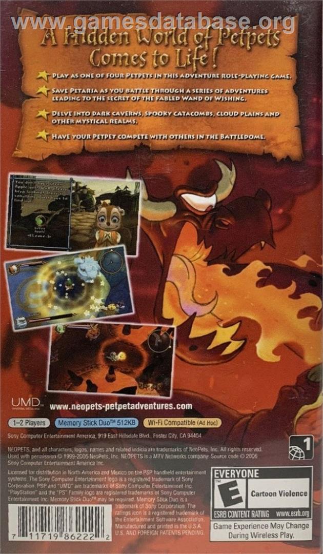 Neopets - Petpet Adventures - The Wand Of Wishing - Sony PSP - Artwork - Box Back