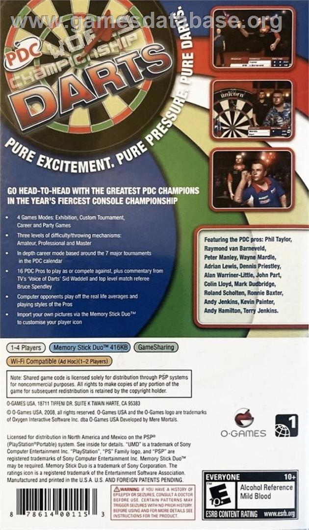 Pdc World Championship Darts - Sony PSP - Artwork - Box Back