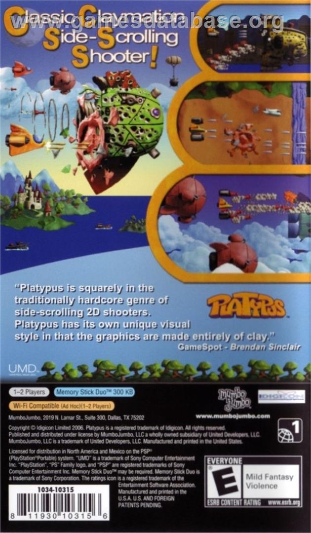Platypus - Sony PSP - Artwork - Box Back