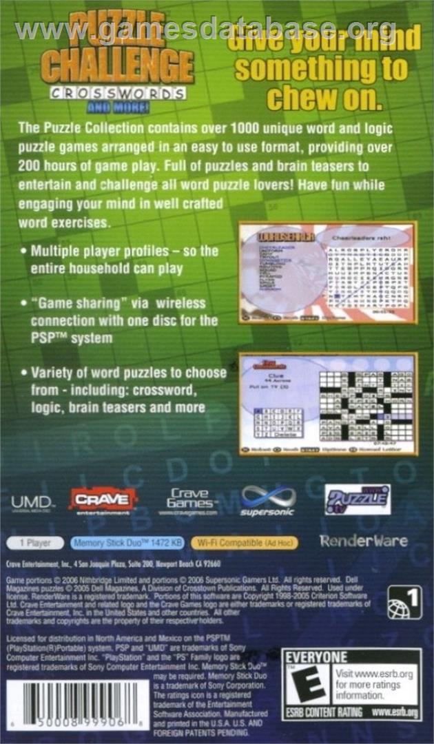 Puzzle Challenge - Crosswords And More ! - Sony PSP - Artwork - Box Back