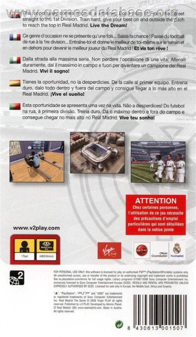 Real Madrid - The Game - Sony PSP - Artwork - Box Back