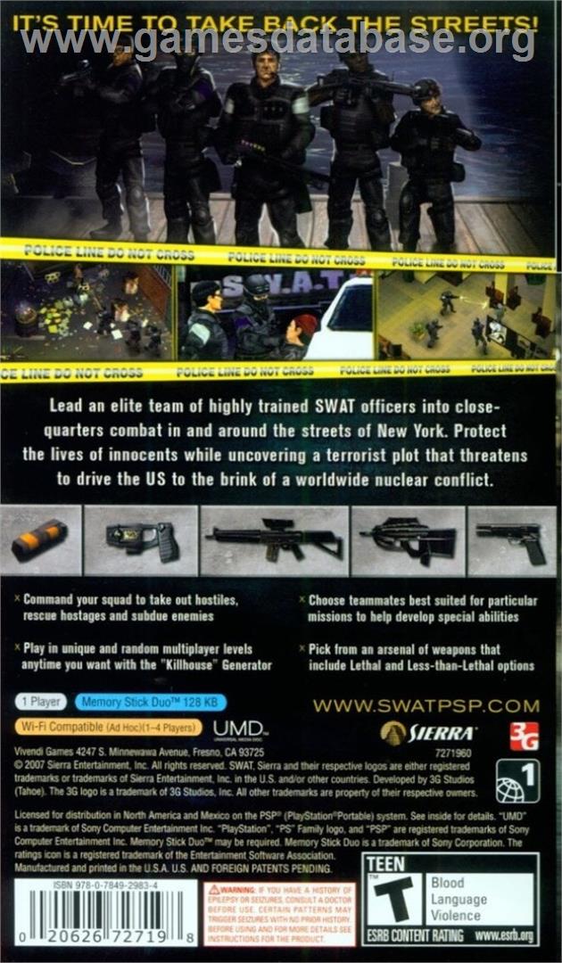 S.w.a.t. - Target Liberty - Sony PSP - Artwork - Box Back