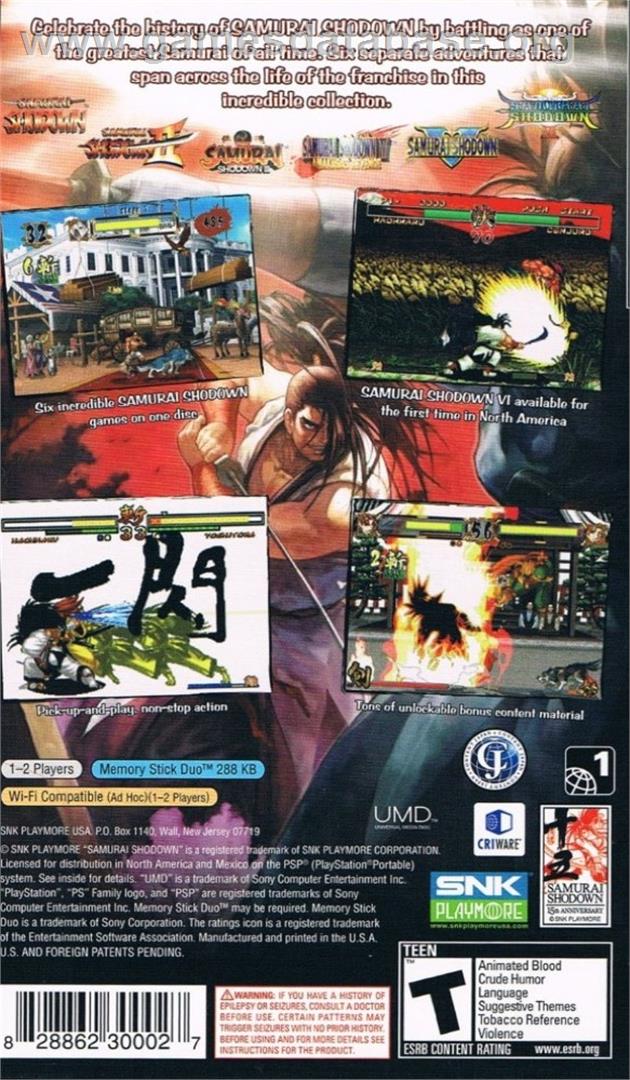 Samurai Shodown Anthology - Sony PSP - Artwork - Box Back