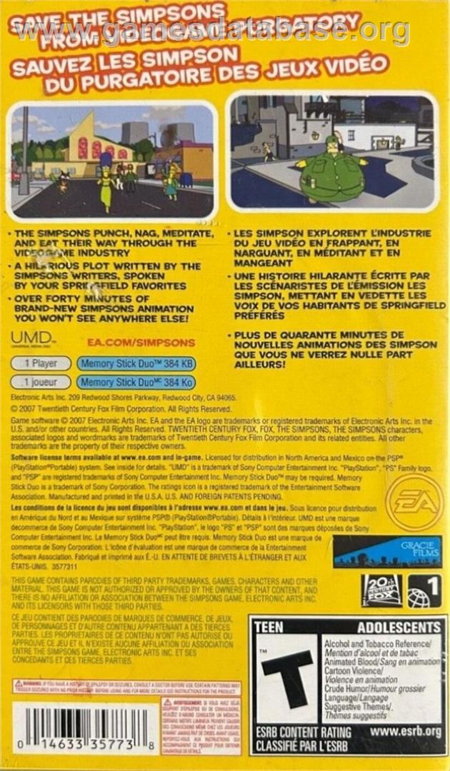 Simpsons Game, The - Sony PSP - Artwork - Box Back