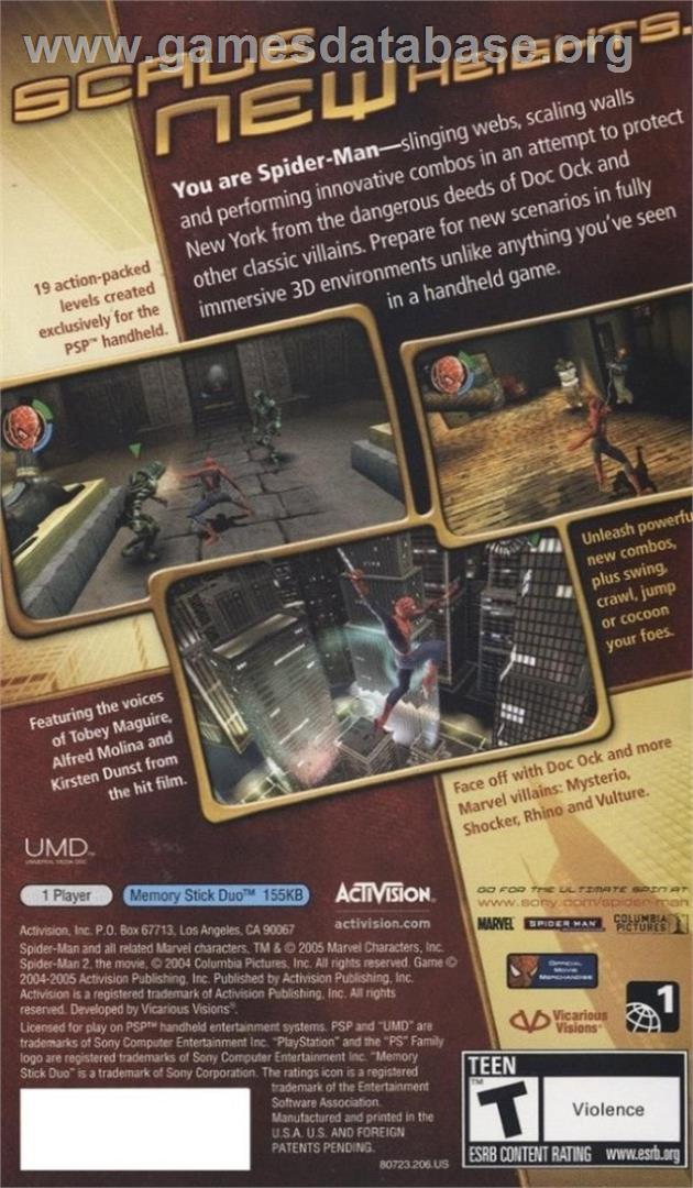 Spider-man 2 - Sony PSP - Artwork - Box Back