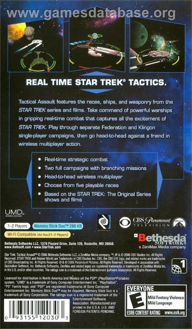 Star Trek - Tactical Assault - Sony PSP - Artwork - Box Back
