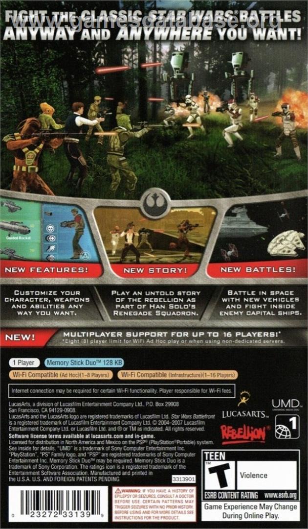 Star Wars Battlefront - Elite Squadron - Sony PSP - Artwork - Box Back