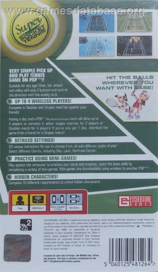 Super Pocket Tennis - Sony PSP - Artwork - Box Back