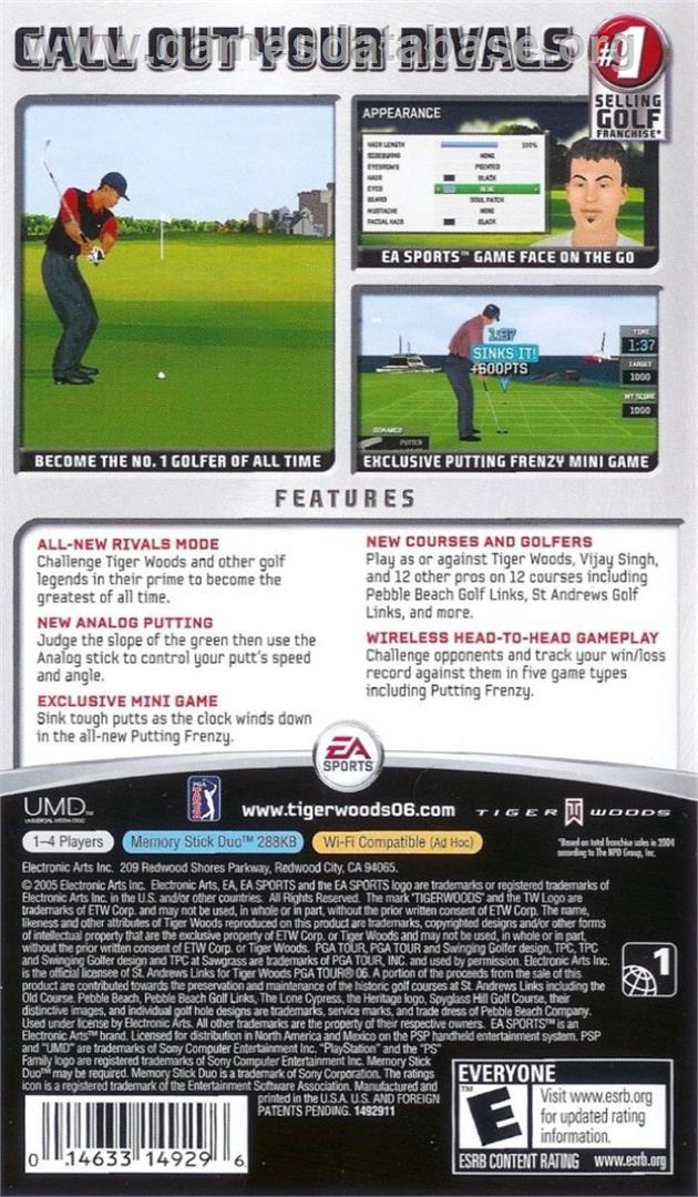 Tiger Woods Pga Tour 06 - Sony PSP - Artwork - Box Back