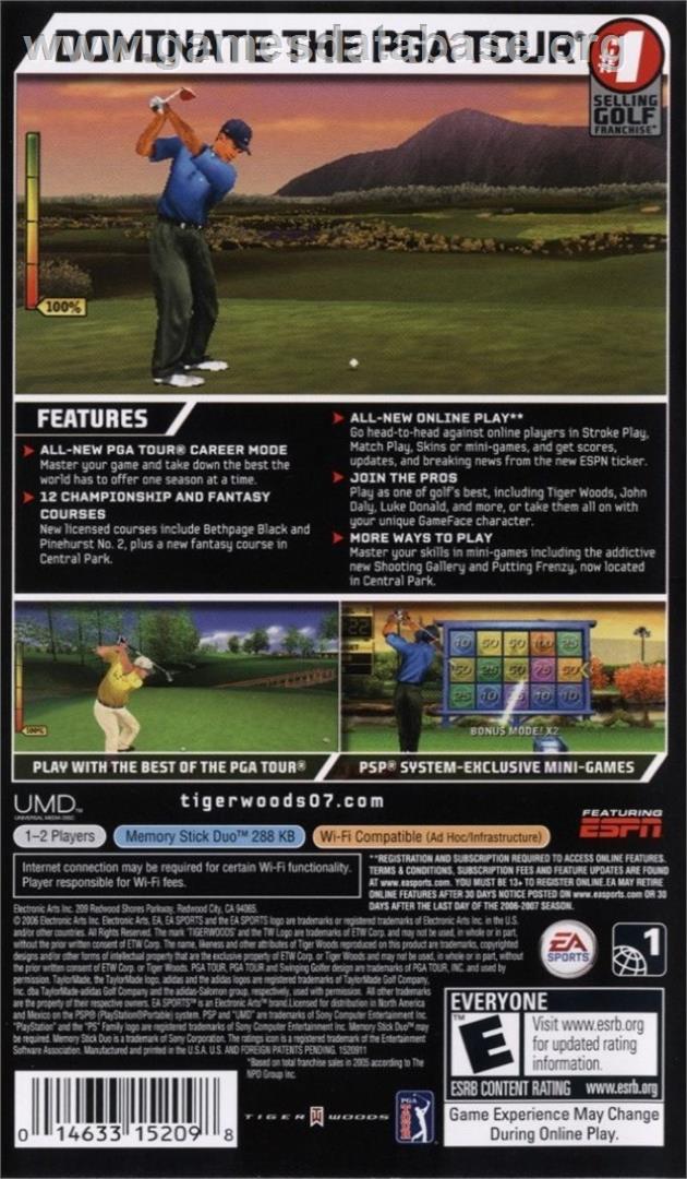 Tiger Woods Pga Tour 07 - Sony PSP - Artwork - Box Back