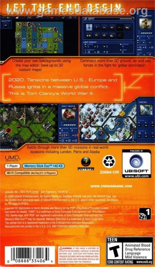 Tom Clancy's Endwar - Sony PSP - Artwork - Box Back