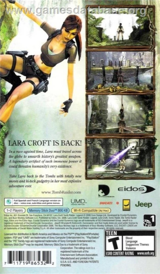 Tomb Raider Legend - Sony PSP - Artwork - Box Back
