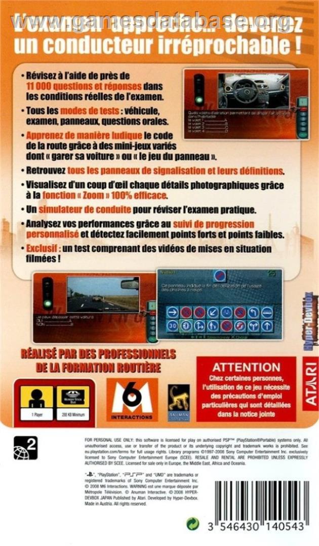 Warning - Code De La Route - Sony PSP - Artwork - Box Back