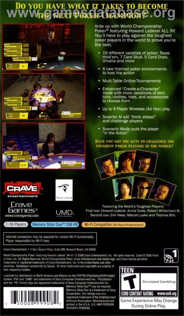 World Championship Poker Featuring Howard Lederer - All In - Sony PSP - Artwork - Box Back