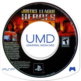 Cartridge artwork for Justice League Heroes on the Sony PSP.