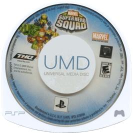 Cartridge artwork for Marvel Super Hero Squad on the Sony PSP.