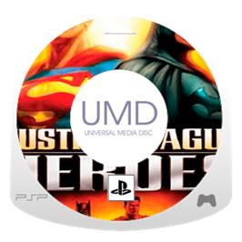 Artwork on the Disc for Justice League Heroes on the Sony PSP.