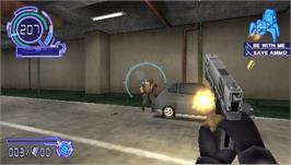 In game image of Ghost in the Shell: Stand Alone Complex on the Sony PSP.
