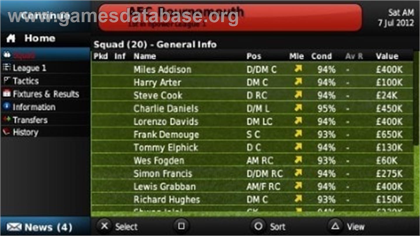 Football Manager 2013 - Sony PSP - Artwork - In Game