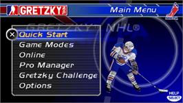 Title screen of Gretzky NHL on the Sony PSP.