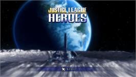 Title screen of Justice League Heroes on the Sony PSP.