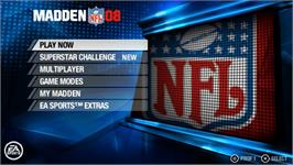 Title screen of Madden Nfl 08 on the Sony PSP.