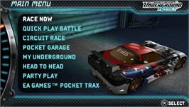 Title screen of Need for Speed Underground: Rivals on the Sony PSP.