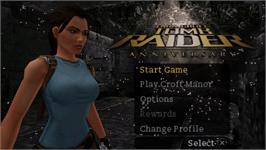 Title screen of Tomb Raider - Anniversary on the Sony PSP.