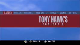 Title screen of Tony Hawk's Project 8 on the Sony PSP.