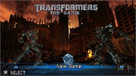 Title screen of Transformers - The Game on the Sony PSP.