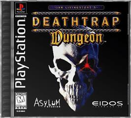 Box cover for Ian Livingstone's Deathtrap Dungeon on the Sony Playstation.
