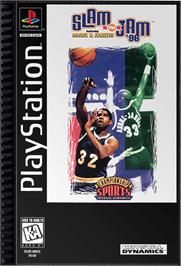 Box cover for Slam 'N Jam '96 featuring Magic and Kareem on the Sony Playstation.
