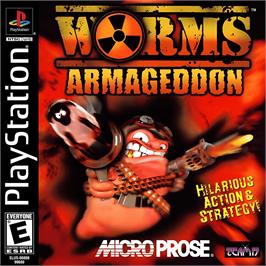 Box cover for Worms Armageddon on the Sony Playstation.